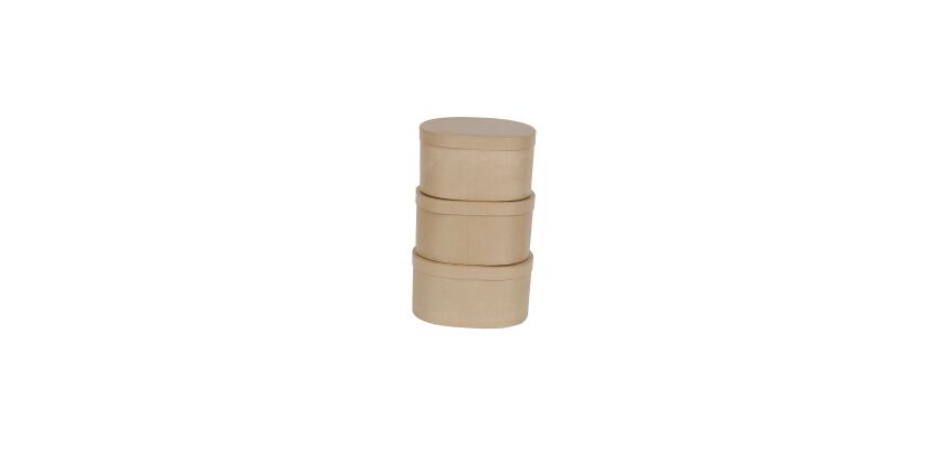 Braunes Pappmaché, Set mit 3 ovalen Schachteln (28x22x15/30x24x15cm) - Kraft
