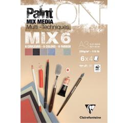 PaintON MIX6 bloc collé 24F A3 250g assorti 6x4F