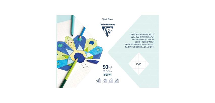 BLOC QUADRILLÉ 10X10, Bloc de 50 feuilles 90g/m2 au format 29.7x21cm