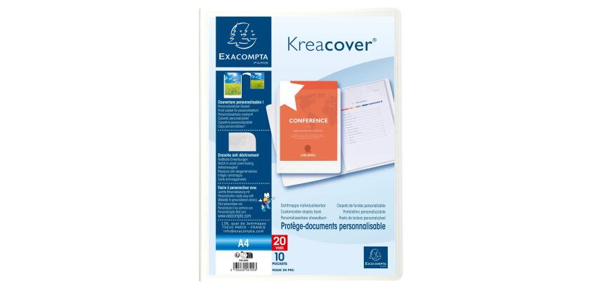 Kreacover® Personaliseerbare showalbums harde PP met vaste rug - 10 tassen - 20 zichten - A4 - Wit