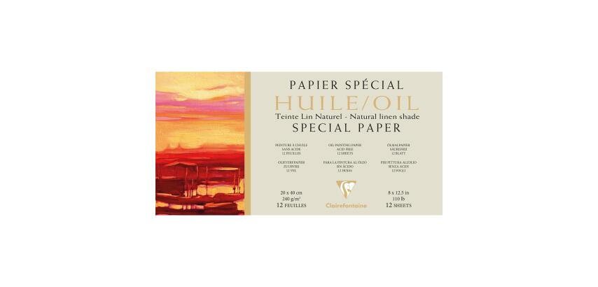Papier Huile lin naturel bloc collé 1 côté 12F 20x40cm 240g