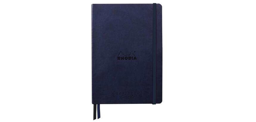 Rhodiarama Goalbook Creation rembordé rigide A5 160 pages papier Maya noir lisse dot 120g avec élastique - Bleu nuit