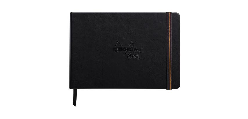 Rhodia Touch - Calligrapher Book - brochure rembordé rigide A5 paysage 64p uni papier simili Japon naturel 250g - Noir