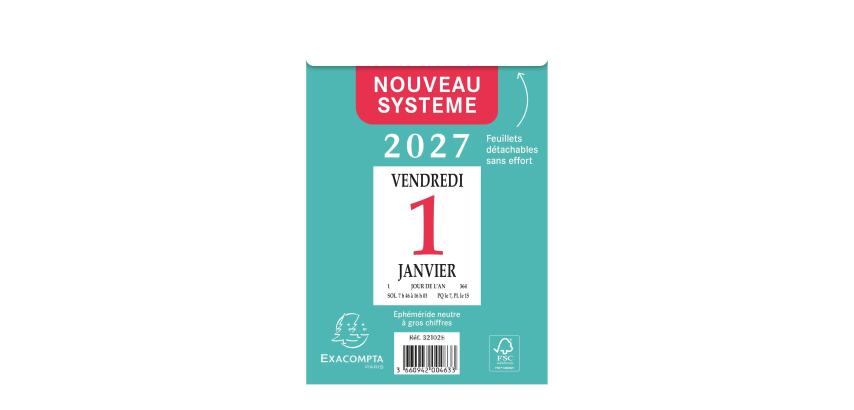 Bloc éphéméride neutre seul 9,2x13,3cm - 2027 - Vert