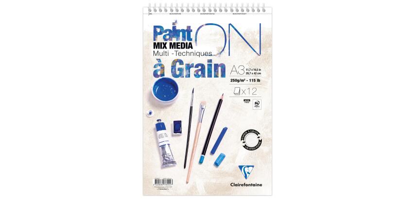 Clairefontaine Paint'ON Grain Micro-Perforated Spiral Block - A3+ - 12 Sheets - 250gsm