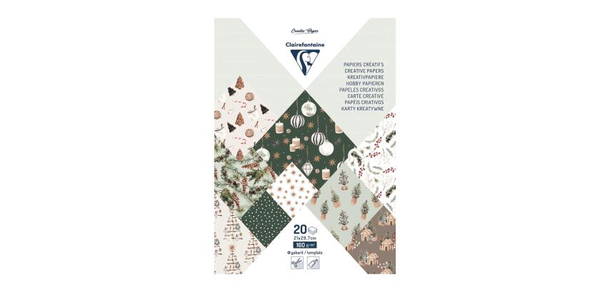 PAPIERS IMPRIMÉS, Bloc de 20 feuilles à motifs 160g/m2 au format A4 (21x29,7cm) + 1 idée créative - Noël cosy - Multicolore