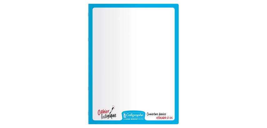Cahier Magique 8000 POLYPRO couverture ardoise double-face effaçable piqué 24x32cm 48 pages grands carreaux (Seyès tricolore) - Bleu ciel