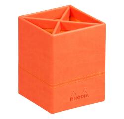 Rhodiarama pot à crayons simili cuir italien 8x8x11 cm - Tangerine