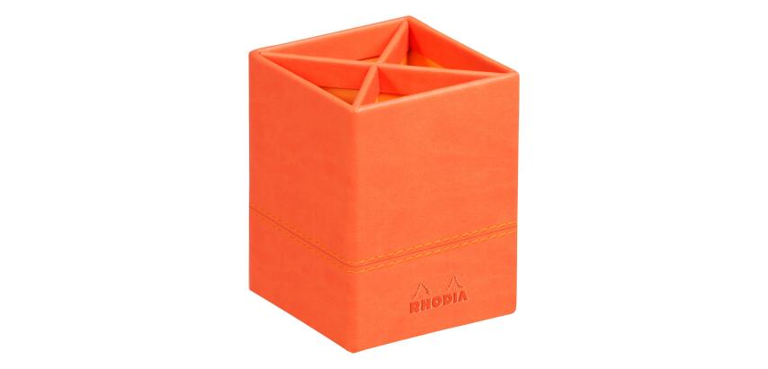 Rhodiarama pot à crayons simili cuir italien 8x8x11 cm - Tangerine