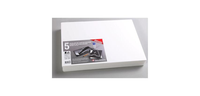 Carton Mousse lot 5 feuilles A3 10mm - Blanc