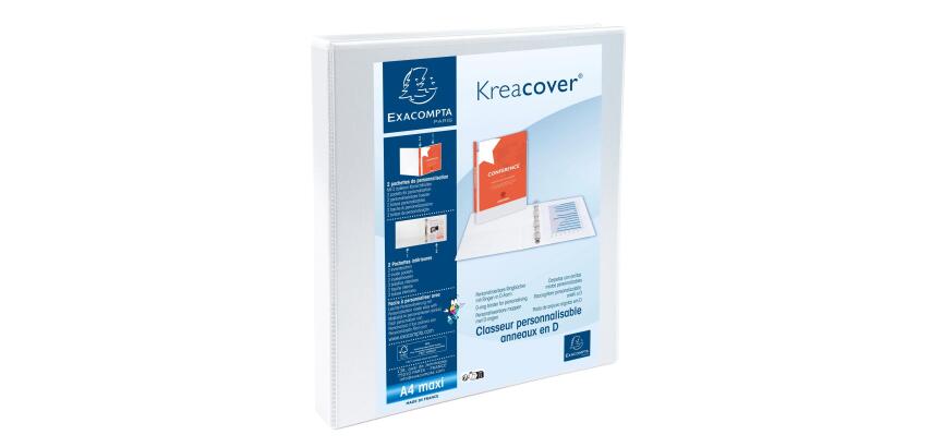 Classeur 4 anneaux cartonné Exacompta Kreacover® personnalisable A4 maxi - Dos 3,8 cm blanc
