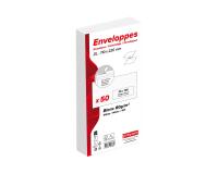 Paquet de 50 Enveloppes Blanches DL-110x220mm - Auto-Adhésives - 80g/m2 - Fenêtre Papier Cristal 35x100 (position 20/20) - Blanc