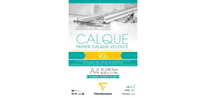 Papier Calque bloc collé 50F A4 90/95g