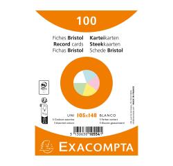 Pak van 100 fiches onder folie - bristol effen niet geperforeerd 105 x 148 mm - assortiment kleuren