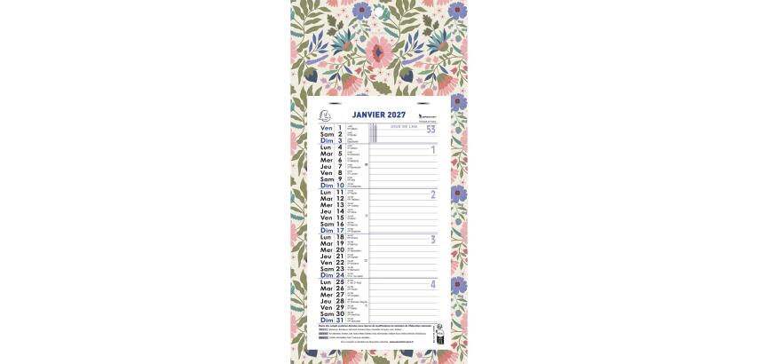 Calendrier mensuel Mini Labo avec feuillets détachables 13 x 23 cm sur support plaque imprimée 16 x 33 cm 2027 - Visuels assortis