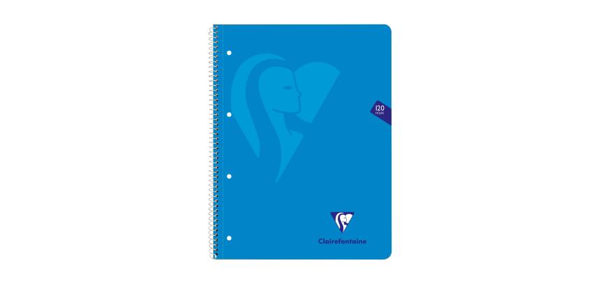 Cahier à spirale Mimesys A4+ 240 pages détachables perforées 4 trous petits carreaux et cadre en-tête 5 couleurs de bandes couverture polypropylène - Assortis
