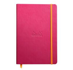 Rhodiarama hardcover notitieboek A5, 96 blad gelijnd ivoorkleurig papier van 90g, sluiting met elastiek - Framboos