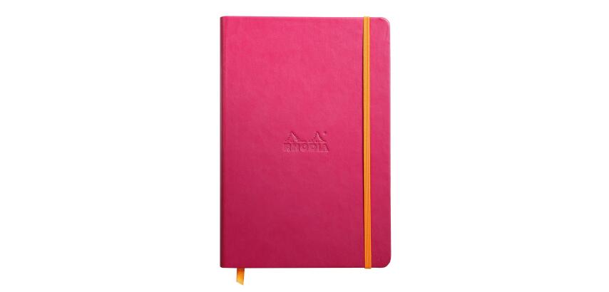 Rhodiarama carnet rembordé rigide A5 192 pages ligné papier ivoire 90g fermeture élastique - Framboise