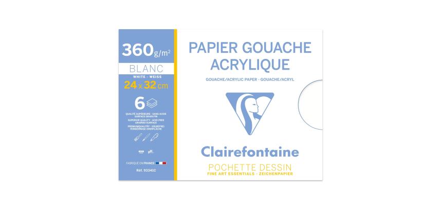 Clairefontaine Gouache & Acrylic Paper Pad - 24 x 32cm - 6 Sheets - 360gsm