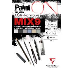PaintON Mix 9 bloc collé 27F A5 250g assorti 9x3F