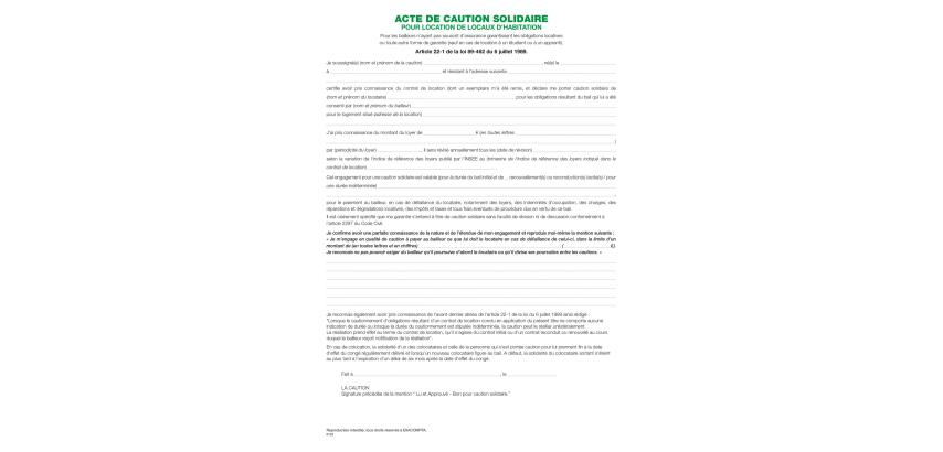 Liasses 'Acte de caution' (tous contrats sauf 50E) - Blanc