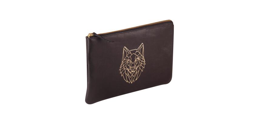 BLACK FOREST Pochette universelle 27x19 cm, Loup - Noir et doré