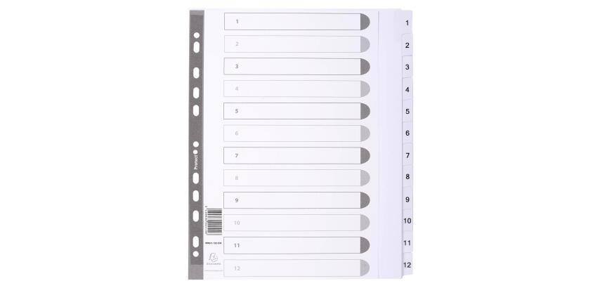 Bedrukte tabbladen karton 160g - geplastificeerde tabs - 12 tabs - 1 tot 12 - A4 maxi - Wit