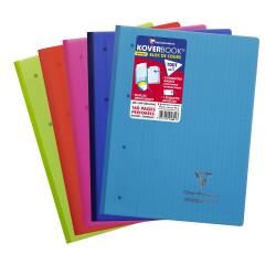Bloc de cours agrafé grand côté Koverbook A4+ 160 pages détachables perforé 4 trous grands carreaux couverture polypropylène transparent - Assortis