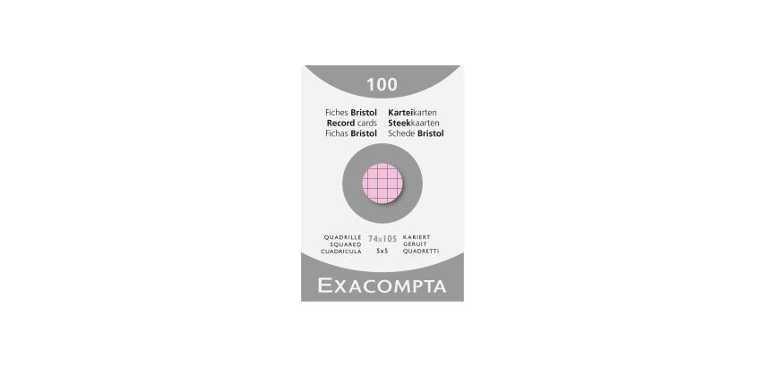 Étui de 100 fiches - bristol quadrillé 5x5 non perforé 74x105mm - Rose