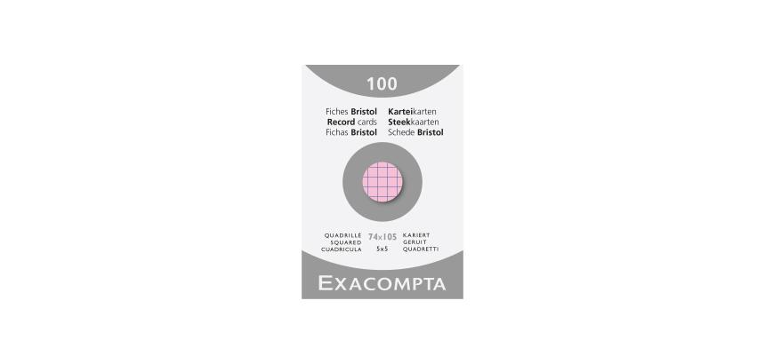 Estuche Exacompta de 100 fichas Exacompta cartulina Bristol . Cuadricula 5x5 sin taladro 74x105mm - Rosa