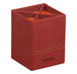 Rhodiarama pot à crayons simili cuir italien 8x8x11 cm - Nacarat