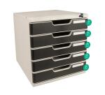 Schubladenbox MODULO A4, 5 abschließbare Schubladen - Schwarz