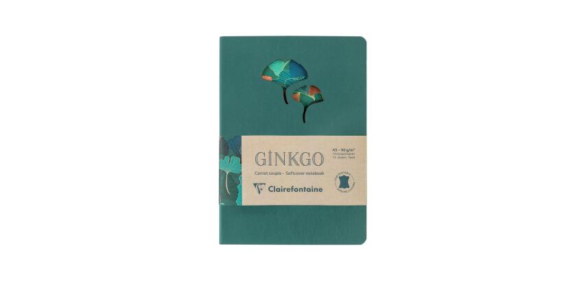 Ginkgo, Carnet broché en cuir A5 14,8x21 cm, 144 pages, ligné, ass.