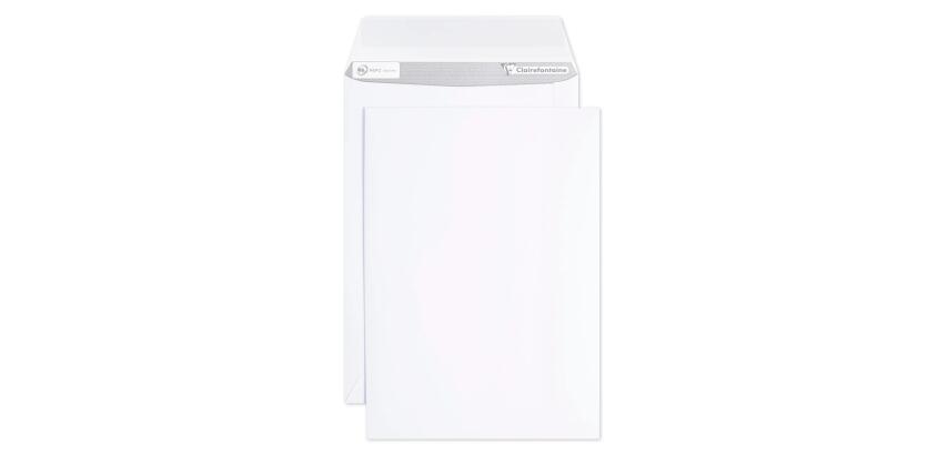 Boite de 250 Pochettes Blanches B5-176x250mm - Auto-Adhésives - 90g/m2 - Blanc