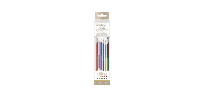 Tube de 12 crayons de couleur double pointes - Multicolore