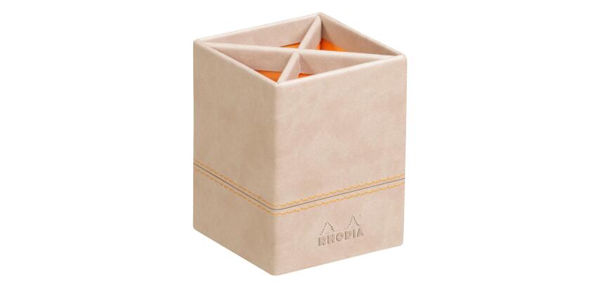 Rhodiarama pot à crayons simili cuir italien 8x8x11 cm - Beige