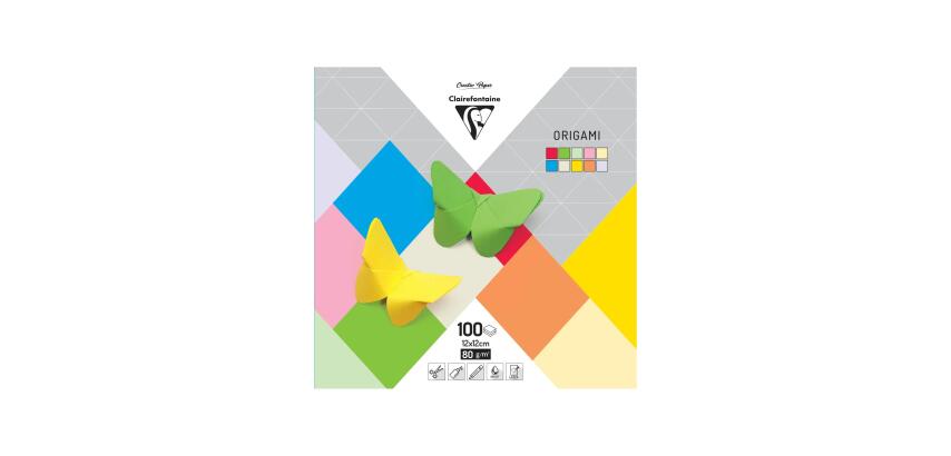 ORIGAMI, Pochette de 100 feuilles 80g/m² au format 12x12cm - Assortiment mixte