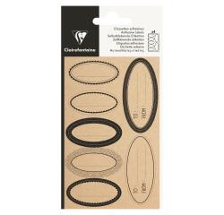 Packung mit 28 selbstklebenden Etiketten Kraft, Oval mit schwarzer Umrandung - Schwarz