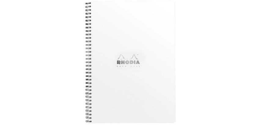Notebook Rhodia Classic reliure intégrale 22,5x29,7 cm 160 pages petits carreaux 5x5 avec cadre en-tête détachables 80g - Blanc