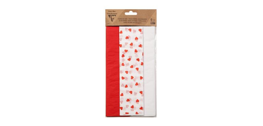 PAPIER DE SOIE IMPRIMÉE, Sachet de 6 feuilles au format 50x75cm - Assortiment Amour - Assortiment
