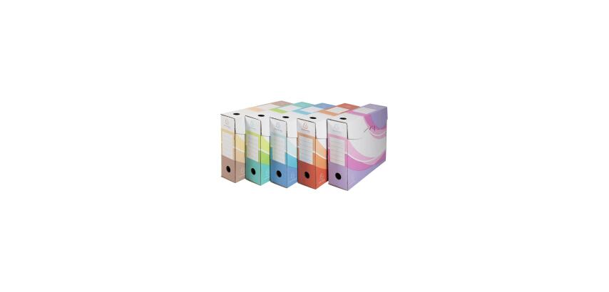 Lot 5 boites archive dos 80mm carton ondulé - Couleurs assorties