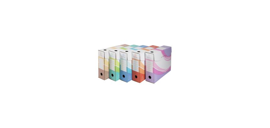 Archivbox 5er-Set, Rückenbreite 80 mm, Wellpappe, 25x35 cm für DIN A4 - Farben sortiert