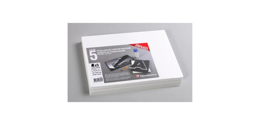 Carton Mousse lot 5 feuilles A4 10mm - Blanc