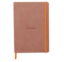 Rhodiarama softcover notitieboek A5, 80 blad gestippeld ivoorkleurig papier van 90g, sluiting met elastiek - Bois de rose