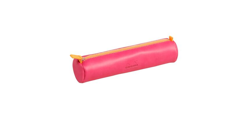Rhodiarama trousse ronde simili cuir italien 5x21,5 cm - Framboise