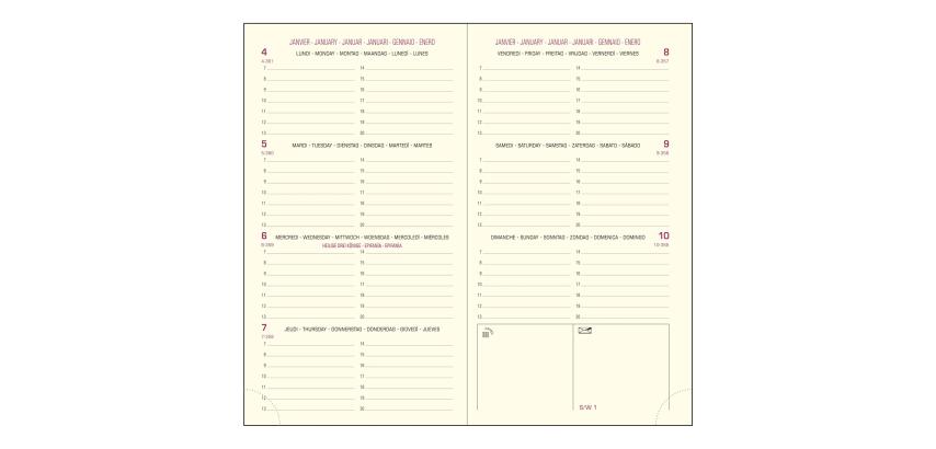 Recharge Agenda de poche Eurotime 16 8,5 x 16 cm Semainier Janvier à Décembre 2027 - Tranche or