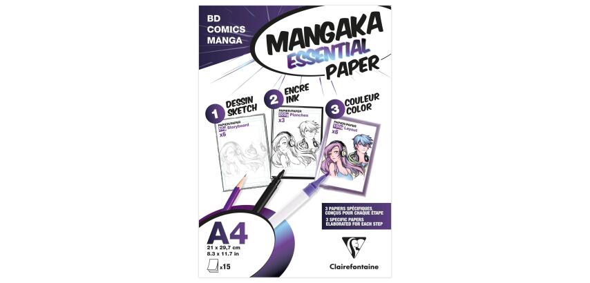Mangaka Essential Paper, Mappe mit 15 Blatt A4 (3 Mangapapiere sortiert) - Weiß