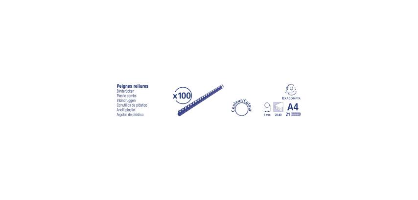 Boite 100 reliures spirales plastique 8mm - Noir