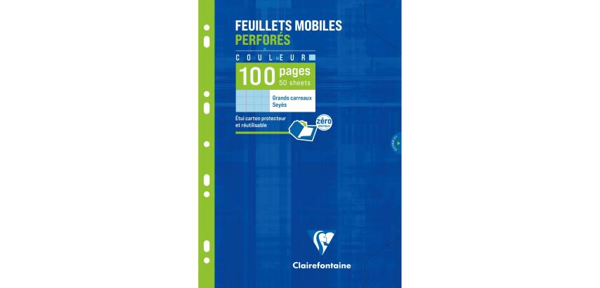 Feuillets mobiles de couleur sous étui A4 100 pages perforées grands carreaux