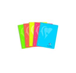 Cahier à spirale Mimesys NEON A4+ 240 pages détachables perforées 4 trous petits carreaux et cadre en-tête 5 couleurs de bandes couverture polypropylène - Assortis